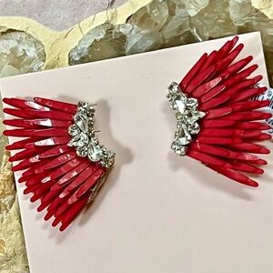 NWT Mignonne Gavigan Mega Mini Madeline Earrings Crimson Silver Crystal